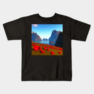 Valentine Wall Art - Hearts on the hill - Unique Valentine Fantasy Planet Landsape - Photo print, canvas, artboard print, Canvas Print and T shirt Kids T-Shirt